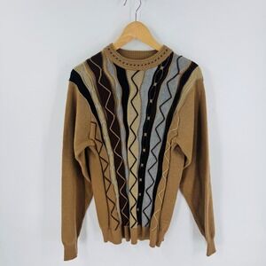 GIORGIO BERTTYNARI Men's Abstract Stripe 3D Knit Sweater Size L Grandpa Neutral